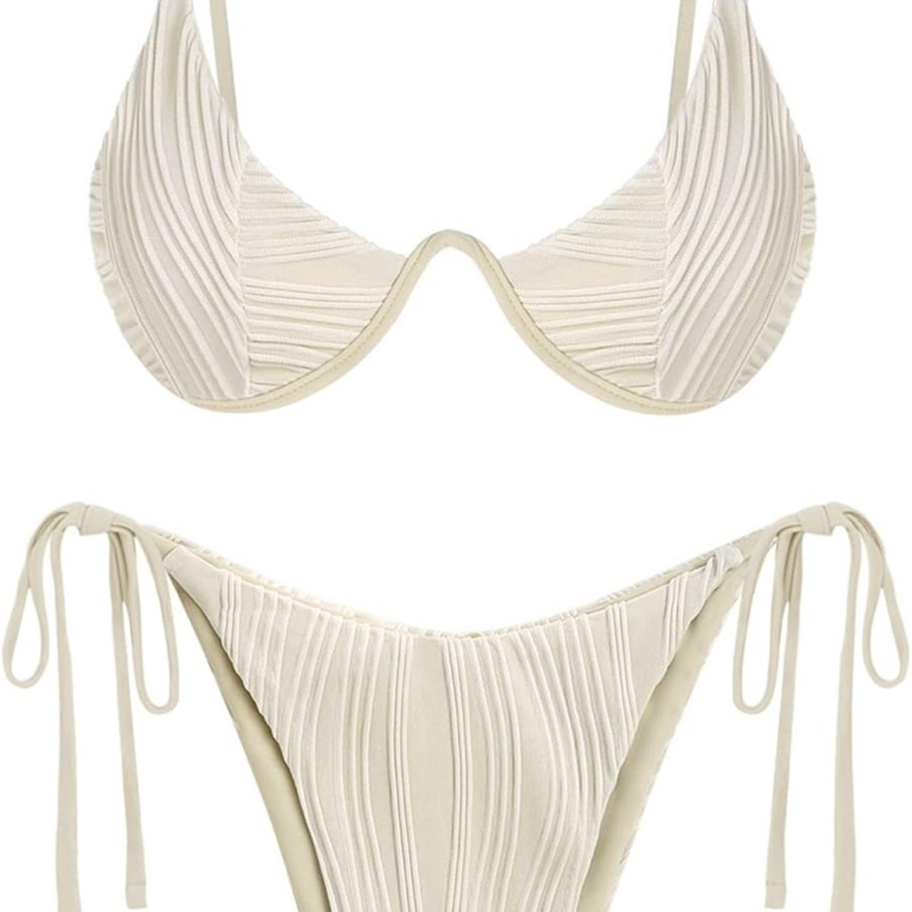 Zaful Textured Cream Bikini Set Size Small